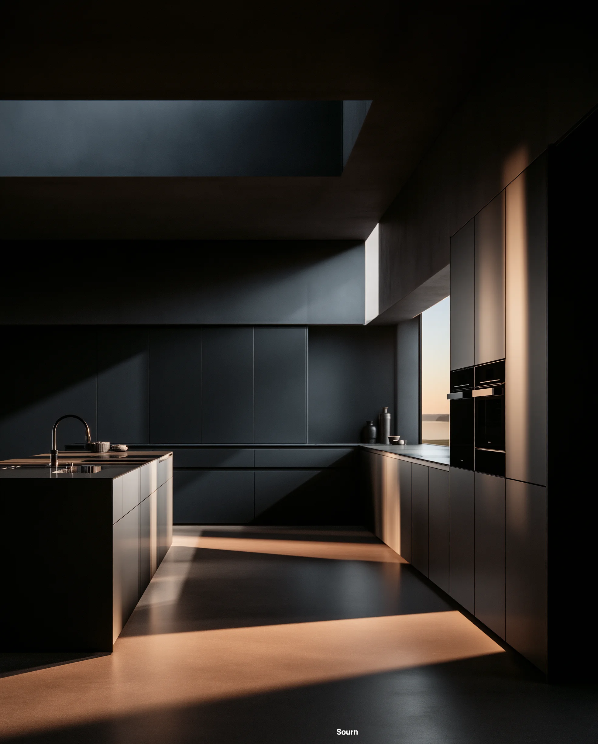 Cocina en laca oscura con isla